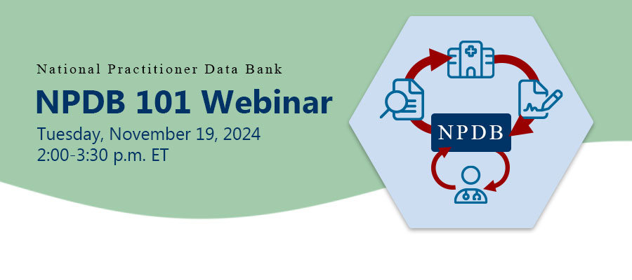 Graphic promotion for the NPDB 101 Webinar.