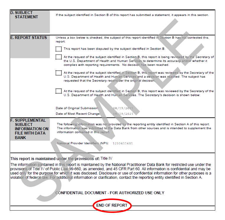 End Of Report Page Section